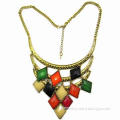 Colorful Rhombic Plastic Beads Pendant Necklace/Bronze Metal Necklace, Various Colors are Available